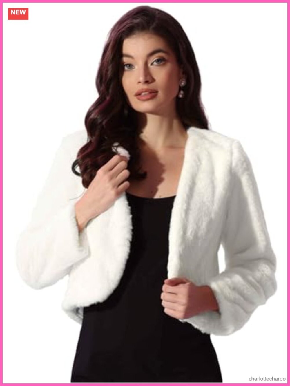 Faux Fur Cropped Jacket Wedding Bolero Long Sleeve Open Front